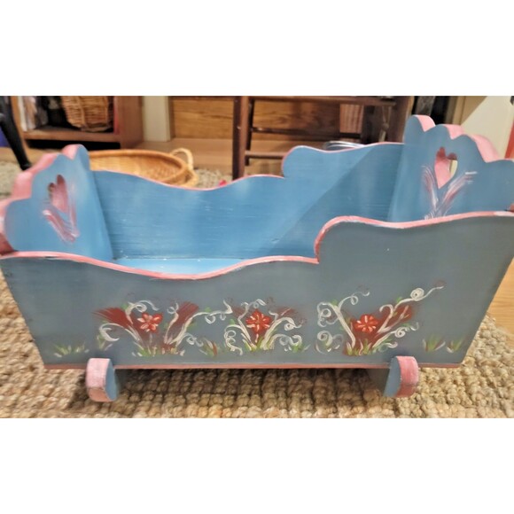 VTG Wooden Rocking Doll Cradle Crib Handmade 20" Primitive Doll Furniture 50s - Picture 9 of 16